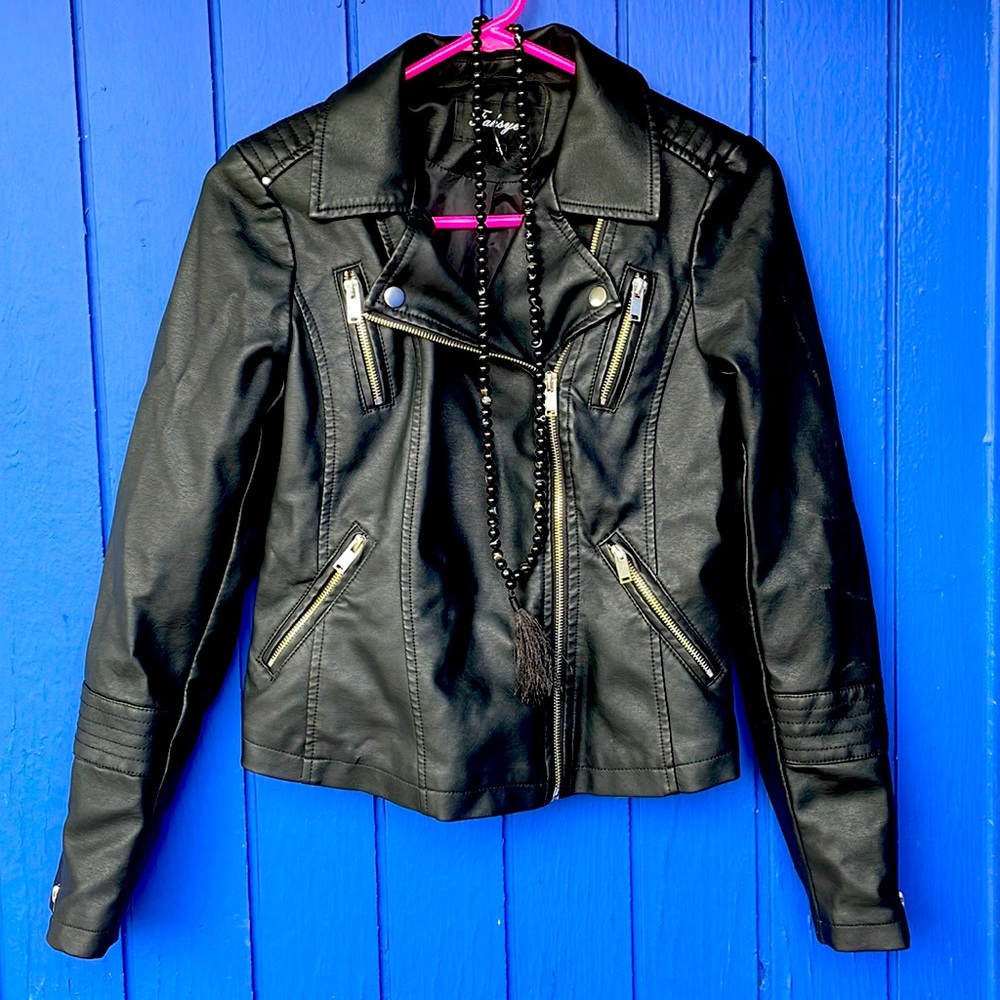 Black pleather jacket silver linings
